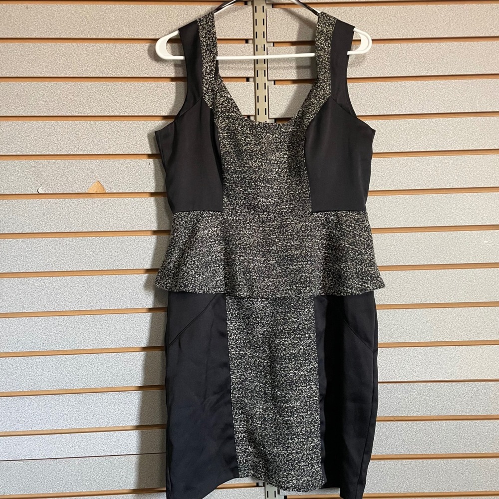 XOXO Black Metallic‎ Tweed Peplum Colorblock Sheath Dress Sleeveless Size 13/14